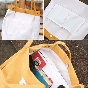 Stock Durable Fabric Student Corduroy and <b>Arts</b> Buckle Single Shoulder <b>Canvas</b> Campus Tote Bag - Product Image 3