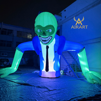 Monstre géant gonflable vert en forme de crâne de 5 m avec lumière LED, figurine gonflable de zombie pour supermarché et place publique pour Halloween