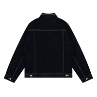 Veste en jean noire pour homme avec logo personnalisé, style pompier, fermeture à boucle, OEM ODM, vintage, épaisse, style camionneur, surpiqûres contrastées, vêtements de travail, vente en gros