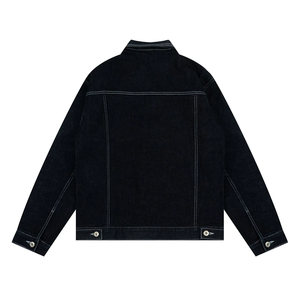 Veste en jean noire pour homme avec logo personnalisé, style pompier, fermeture à boucle, OEM ODM, vintage, épaisse, style camionneur, surpiqûres contrastées, vêtements de travail, vente en gros - Product Image 2