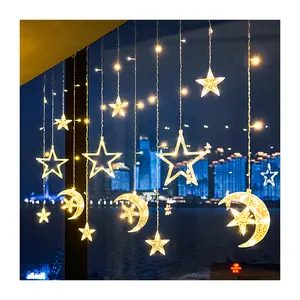 Twinkle Star 138 LED Star Moon Curtain String Curtain Window Decor String Lights 8 Modes Decorations for Ramadan