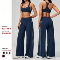 Ensemble de yoga sans couture écologique respirant à rayures personnalisées extensible dans quatre directions pour femme, short taille haute en maille et crop top XS-XXL