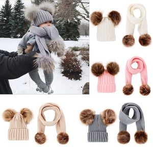 Enfants hiver laine chapeaux écharpe pour bébé garçons filles boule de fourrure Pom chapeau col rond écharpe hiver chaud tricot Crochet <span class=keywords><strong>bonnet</strong></span> écharpe ensemble - Product Image 1