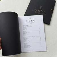 Porte-menu en papier noir personnalisé avec impression dorée, livre de menu de luxe pour restaurant, bar, bistrot, café avec bouton à cordon