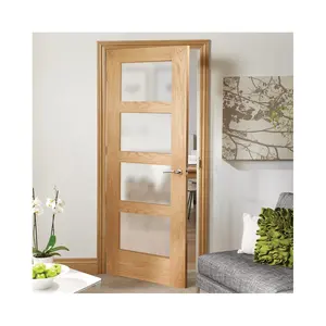 China Supplier New Brand 2023 Solid Wood with Glass White Primer Simple Doors Interior MDF Shaker Door