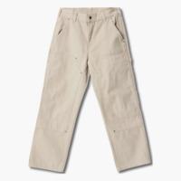 Pantalon de travail en toile pour homme, beige clair délavé, coupe droite ample, double genouillère, poches utilitaires, passant pour outils, vente en gros