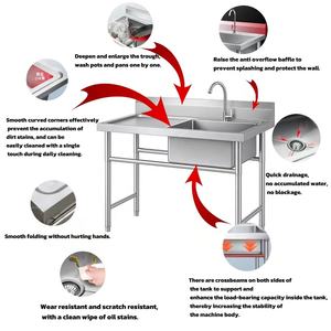 حوض مطبخ تجاري مع خزانة، حوض فردي مستقل من الفولاذ المقاوم للصدأ عالي التحمل، تشطيب مصقول - Product Image 2