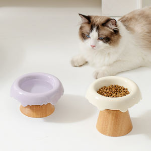 Shamitao Eco-friendly Durável Dog <span class=keywords><strong>Cat</strong></span> Food Bowls Atacado Dividir Cerâmica De Madeira <span class=keywords><strong>Pet</strong></span> Tigelas De Gelo Alto Forma Antiderrapante Água - Product Image 6
