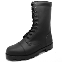 Bottes de Combat Tactiques en Cuir Pleine Fleur Noir avec Membrane Imperméable pour Hommes