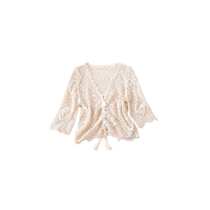 Copricostume da donna HDJ in pizzo all'uncinetto 45x55cm beige scollo a V ampio traspirante per la spiaggia - Product Image 1