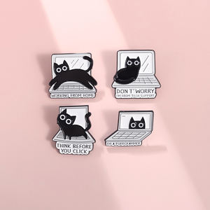 Broches de esmalte de gato preto personalizados, pense antes de clicar, emblemas de lapela, joia engraçada para trabalho em casa, presente para amigos - Product Image 1