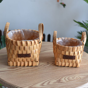 Wooden hand-held flower <b>basket</b>, pastoral flower arrangement <b>basket</b>, straw and rattan woven decoration, <b>bamboo</b> woven ornament, - Product Image 4