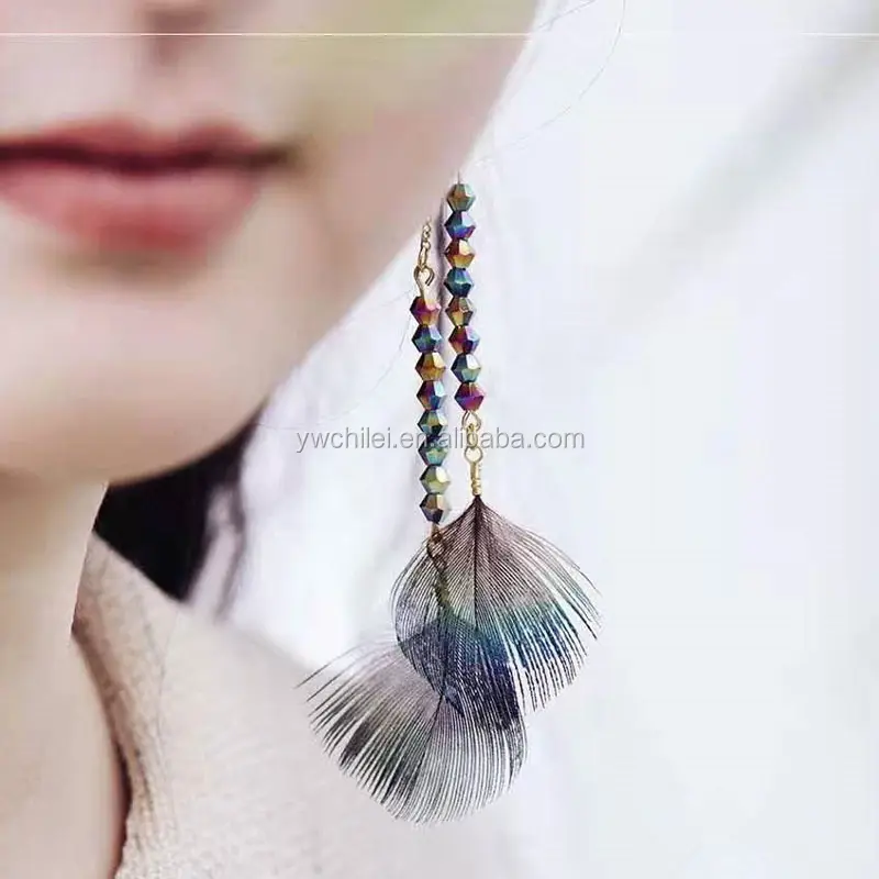 Original Handmade Origami Peacock Feather Sterling Silver Drop Earrings