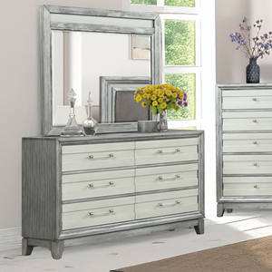 Ensemble de meubles de chambre à coucher modernes argentés et blancs avec tête de lit capitonnée, commode et table de chevet - Product Image 2