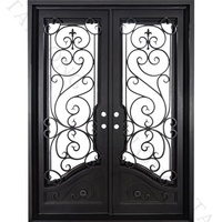 Porte d'entrée de luxe en fer forgé, porte d'entrée principale moderne, porte en métal à double battant