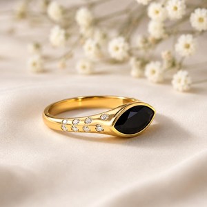 Elegant Black Obsidian Marquise Cut Gemstone <b>Ring</b> Natural Crystal Jewelry for Women <b>Crafted</b> with 925 Sterling Silver & 18K Gold - Product Image 4