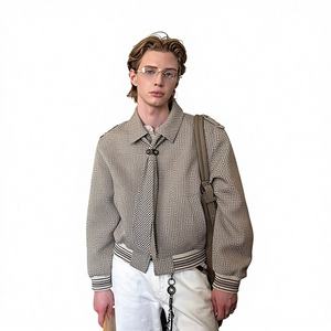 Men's Vintage Check Short Lapel Jacket with Design Details Trendy <strong>Old</strong> Money Style Loose Casual Outerwear for Spring and Autumn - Product Image 1