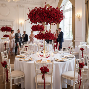 Fleurs artificielles en soie en gros, guirlandes de roses rouges artificielles faites à la main, décoration de table de mariage en soie, à partir de roses en soie - Product Image 1