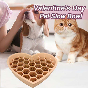 Valentine's Day <b>Heart</b> <b>Shape</b> Slow Feeder Bowl Wholesale - Romantic Honeycomb Pet Feeder for Dog & Cat - Product Image 2