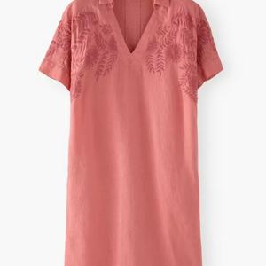 Vestido Mini Casual Europeo y Americano OEM, de Moda, en Algodón y Lino, con Volantes Bordados y Tejido Decorativo - Product Image 3