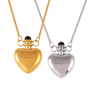 Pendentif romantique en forme de cœur, design bouteille d'eau miniature, en acier inoxydable plaqué or 18 carats, avec glaçure colorée et poids, pour anniversaire - Product Image 1