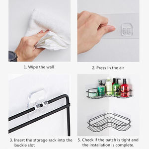 Scaffali per <span class=keywords><strong>doccia</strong></span> in metallo nero per ripiani per <span class=keywords><strong>Shampoo</strong></span> e ripiani portaoggetti senza trapano adesivo da parete per la cucina - Product Image 5