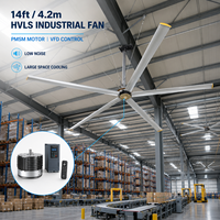 Ventilateur industriel HVLS de 4,2 m (14 pieds) à 5 pales, moteur à aimant permanent PMSM, commande VFD, faible bruit, ventilateur de plafond pour le refroidissement de grands espaces