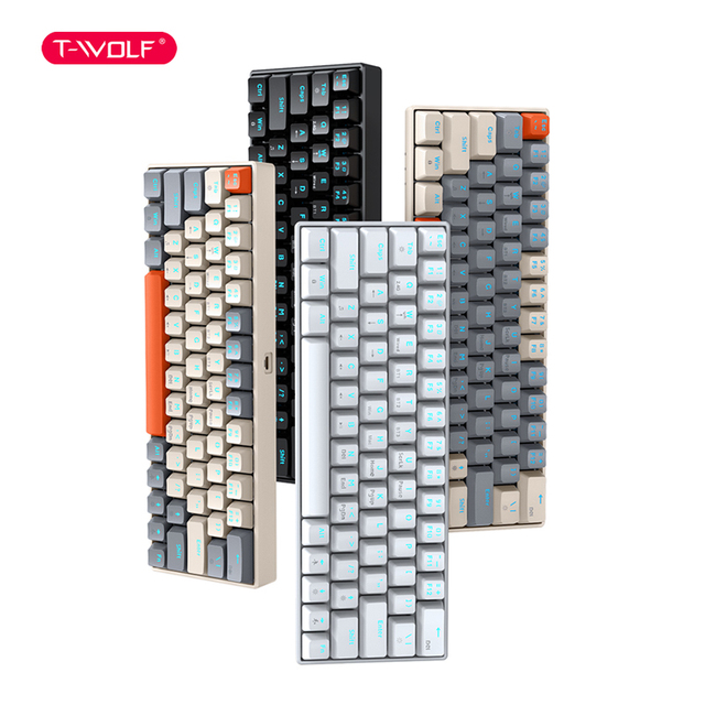 T-WOLF T30 Hot Selling 63 Keys Mechanical Keyboard Triple Mode Wireless Blue Switch RGB Backlit Compact Gaming Keyboard for PC