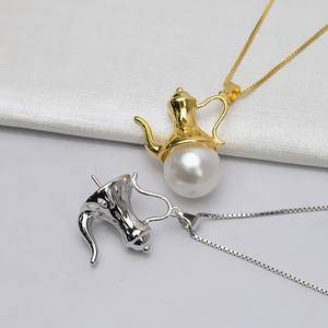 S925 Silver Pendant <b>Large</b> <b>Teapot</b> Female Pearl Pendant DIY Jewelry Empty Tray New 852 Semi-finished Accessories - Product Image 2