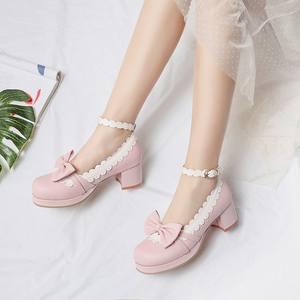 <span class=keywords><strong>Chaussures</strong></span> à talons carrés pour femmes, grande taille 46, Lolita Cosplay, <span class=keywords><strong>chaussures</strong></span> à bout rond pour filles, nœud papillon sur le devant, lacets à la cheville, <span class=keywords><strong>chaussures</strong></span> pour filles - Product Image 6