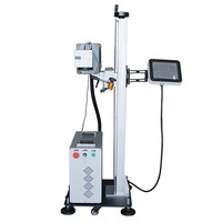 Autofocus en ligne volant 30W co2 galvo laser machine de marquage avec convoyeur pour jeans carte d'identité câble oiseau anneau stylo gravure sur bois