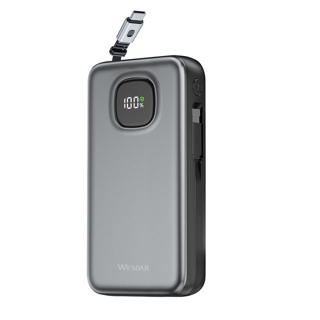 WESDAR Brand 20000mAh Trending Fast Charging 65W Power Bank LED Display Phone Charger with Retractable Charging Cable