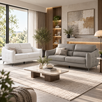 Canapé d'angle moderne 3 places en tissu doux, design minimaliste, assise profonde, pieds en bois, rembourrage en mousse pour salon