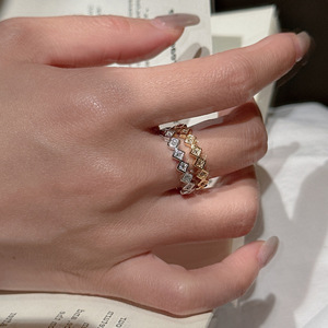 Bague géométrique en argent pur S925 avec zircon, élégante, tempérament raffiné, bague à ouverture fine avec perle, style antique, luxe léger, style rétro - Product Image 2