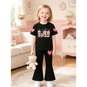 Traje Informal Negro para Niños, Ropa para Niñas Pequeñas, Conjuntos de Verano - Product Image 1