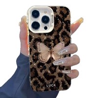 Coques de téléphone portable en gros à imprimé léopard papillon pour iPhone 16 Plus, Apple 15 Pro Max, 14, 13 Pro Max – Étui de téléphone pour l'Europe et l'Amérique