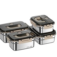 Moderne roestvrijstalen geïsoleerde, afsluitbare, voedselveilige voedselbewaarbak met grote capaciteit, stapelbaar, lunchbox voor