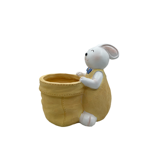 Statue de lapin en résine mignonne, <span class=keywords><strong>pot</strong></span> de fleurs, sculpture d'animal réaliste peinte à la main pour la décoration extérieure de Pâques - Product Image 6