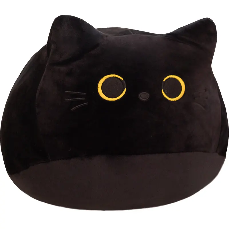 Almofada de pelúcia para gato preto, adesivo de pelúcia, animal de pelúcia, almofada para gatinho, boneca de presente agradável, venda imperdível