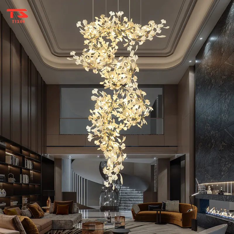 Custom Project Indoor Decoration Fixture Hotel Villa Home Shop Ginkgo Leaf Ceramics Plastic Glass Luxury Chandelier