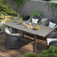 Wasserdichter Outdoor Backyard Esstisch für 6-Sitzer Rattan Wicker Stühle Patio Dining Set Garten tisch und Stühle