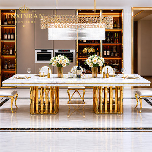 Meubles <span class=keywords><strong>de</strong></span> salon, table à <span class=keywords><strong>manger</strong></span> en acier inoxydable avec plateau en marbre <span class=keywords><strong>de</strong></span> luxe, ensemble <span class=keywords><strong>de</strong></span> table à <span class=keywords><strong>manger</strong></span> moderne, tables à <span class=keywords><strong>manger</strong></span> dorées pour <span class=keywords><strong>4</strong></span> à 6 chaises - Product Image 3