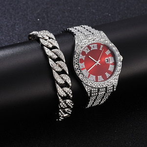 Reloj de Lujo con Incrustaciones de Diamantes, Correa Dorada, Esfera Roja, Reloj de Pulsera de Cuarzo con Diamantes Completos, Logotipo Personalizado, Reloj de Negocios para Hombre - Product Image 6