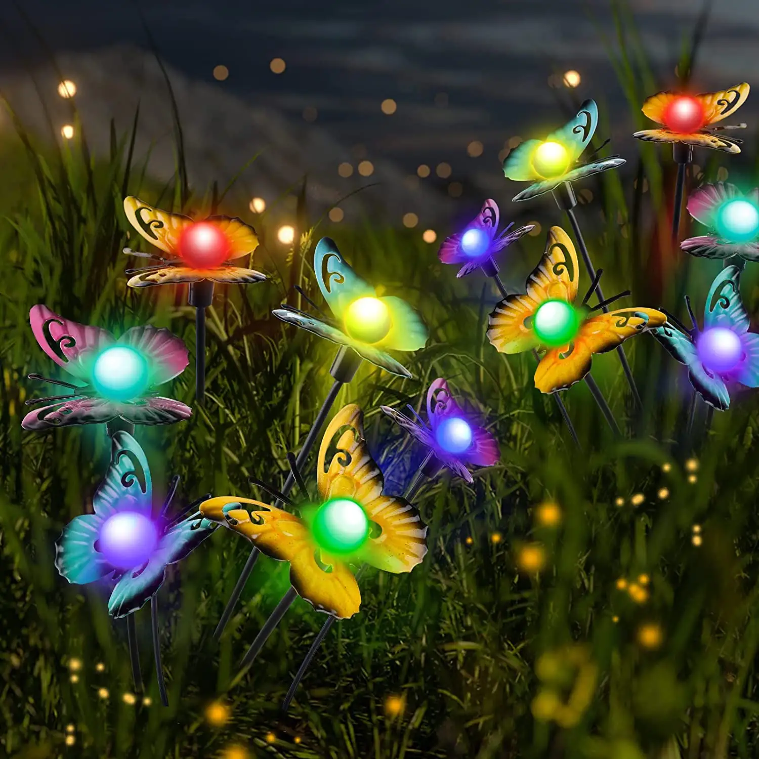 Amazon Hot Selling 6 Led Solar Butterfly Garden Stake Suppliers Solar Firefly Lights With Butterfly