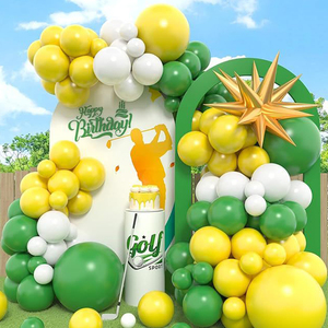 Guirlande d'arche de ballons en latex jaune, vert et blanc, thème Golf 'Hole in One' pour premier anniversaire et fête de <span class=keywords><strong>retraite</strong></span> - Product Image 1