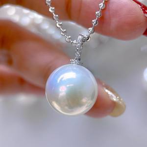 Pendentif en perle d'eau douce de 15-16 mm en forme de boule de dragon avec longue chaîne en argent S925, collier scintillant en forme de queue humaine - Product Image 2