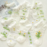 Offre Spéciale Transparent verre soie femmes chaussettes été mince décontracté court cheville chaussettes décontracté Art Floral fleur chaussettes