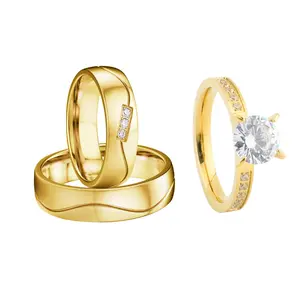 De gros anneau femmes proposer or-Bague de mariage, anneau de fiançailles, plaqué or, 14 pièces, pour hommes et femmes, cadeau de demande en mariage, nouvelle collection