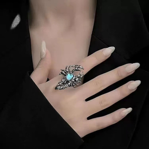 Bagues ouvertes vintage en alliage avec pierre de lune et <span class=keywords><strong>scorpion</strong></span> pour femmes et hommes, bijoux de couple en argent noir, accessoires - Product Image 3