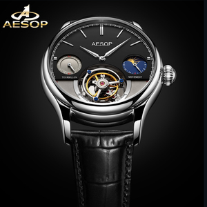 Reloj Mecánico Unisex de Lujo con Tourbillon, Fase Lunar, Puntero Hangzhou, Caja de Acero Inoxidable y Correa de Cuero Genuino de 42mm - Product Image 2